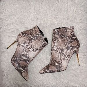 Snakeskin Ankle Boots Brown and Gold Stiletto